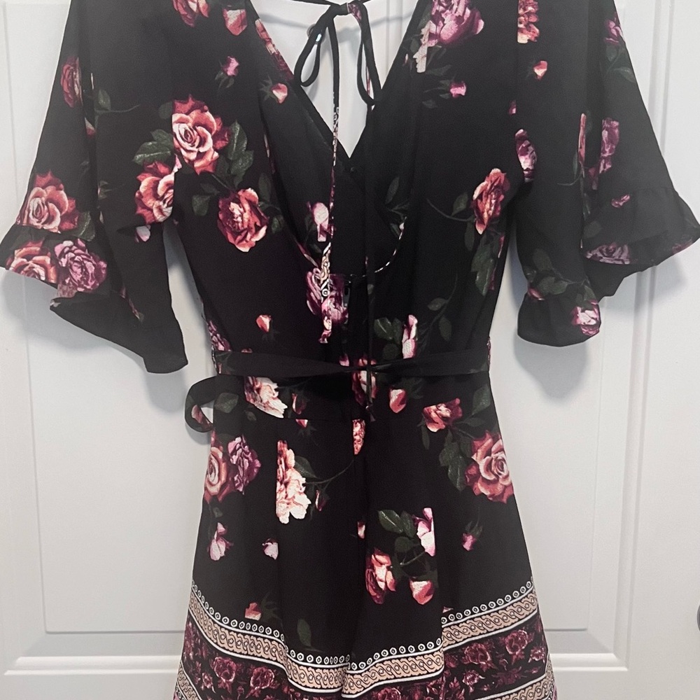 Flirty Rose Floral Black Romper
